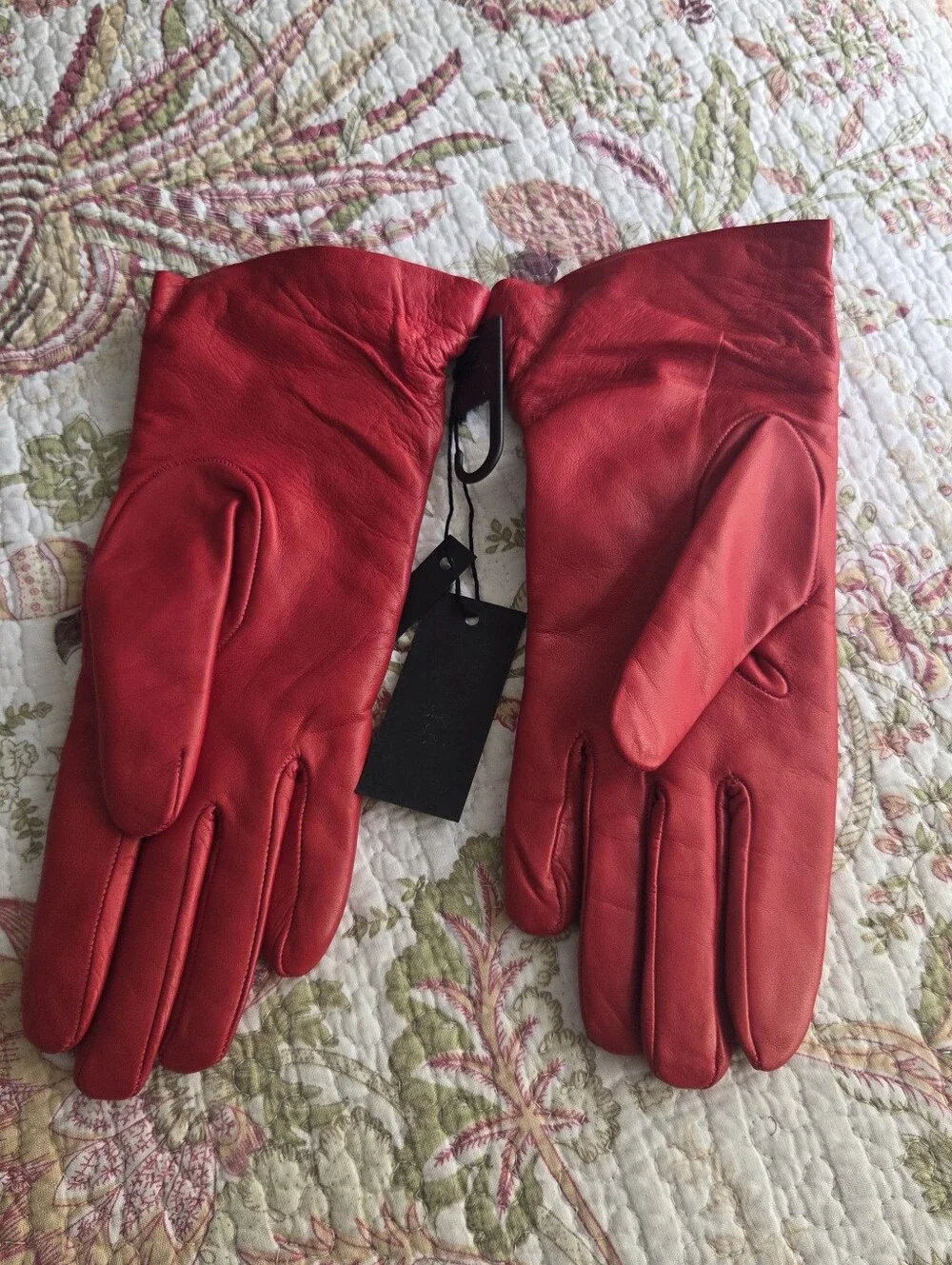 Italian Leather Cashmere Lined Red Quilted Leather Women's Gloves
